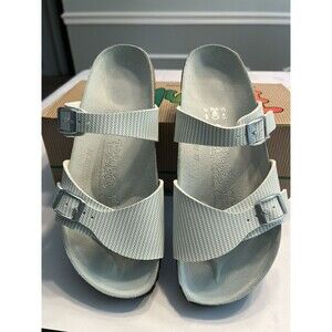 NIB ~ Birki's By Birkenstock Mint Grn/ Wht Striped Double Strap Sandal W6 M4